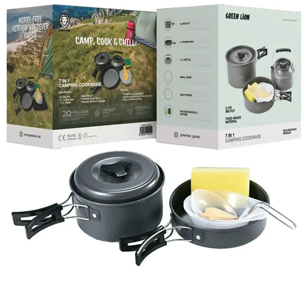 ظروف کمپینگ 7 در 1 گرین لاین Camping Cookware Green Lion
