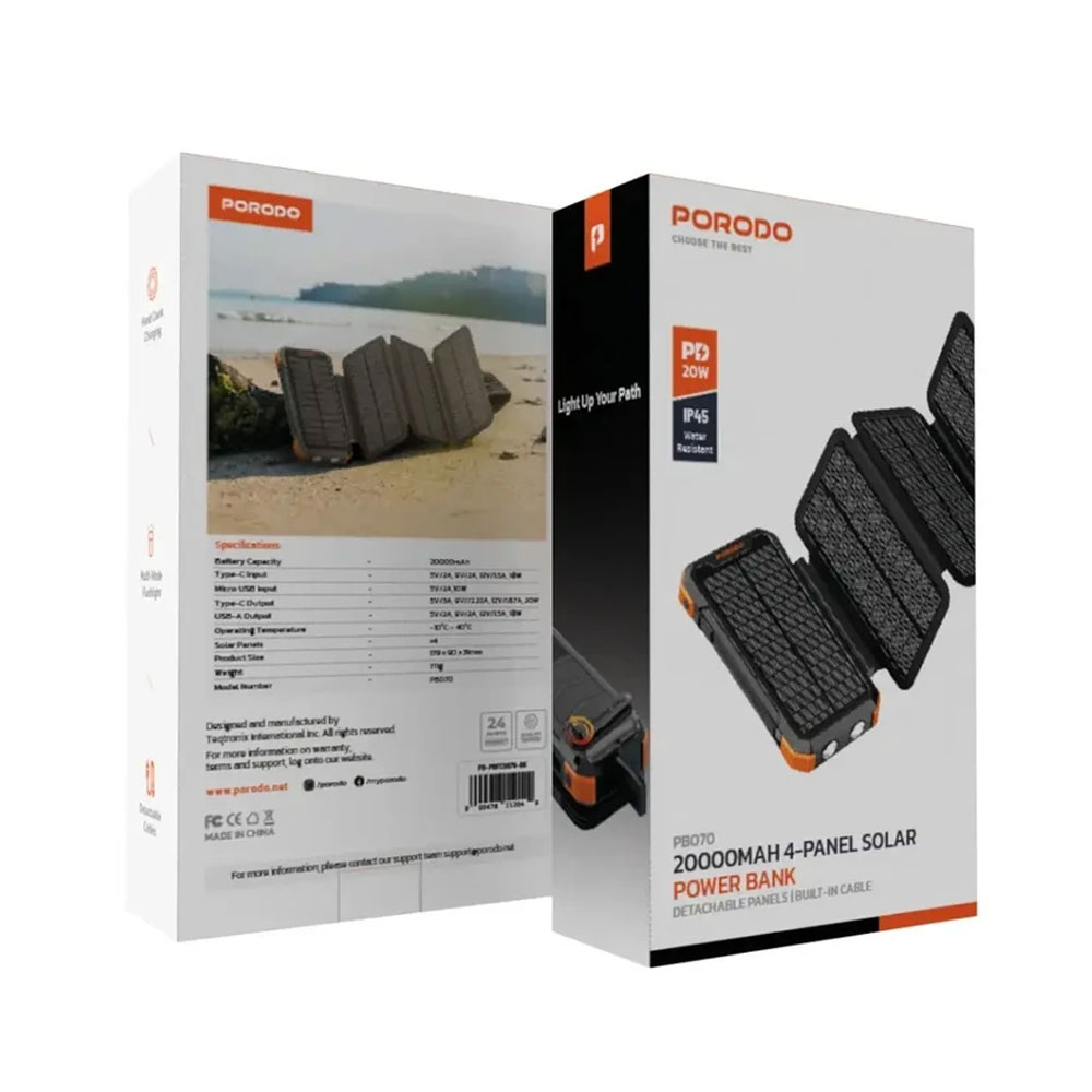 پاور بانک سولار پرودو مدل Porodo PDPBFCH070 20000mAh