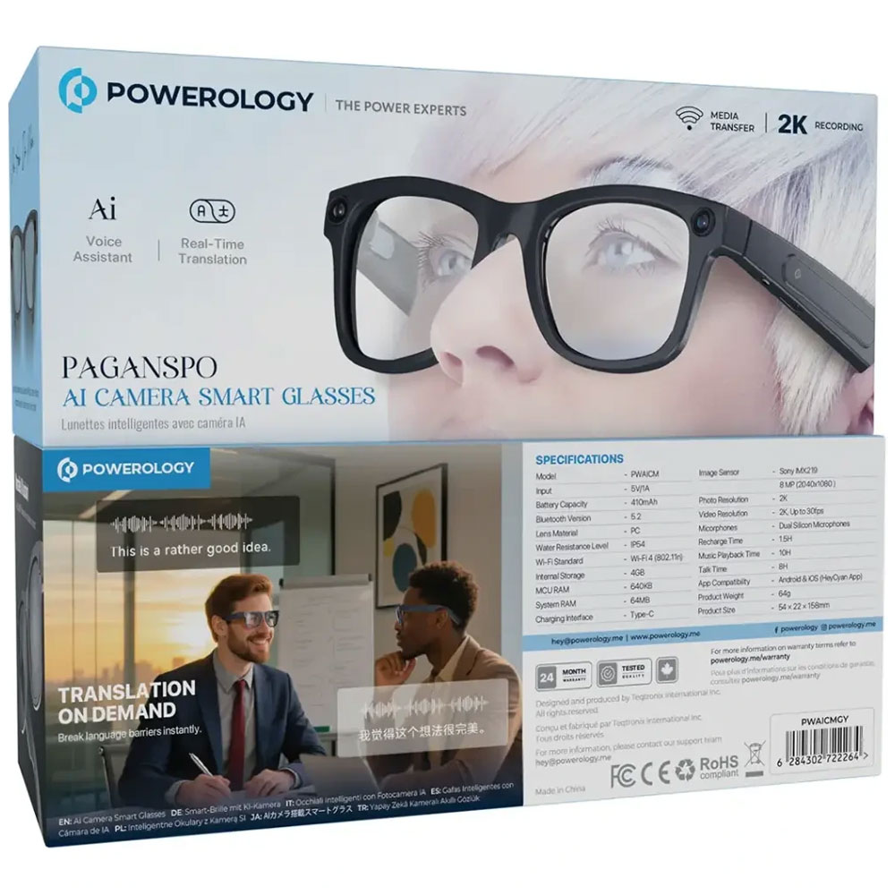 عینک هوشمند پاورولوژی مدل Paganspo ai Camera Glasses Green Lion