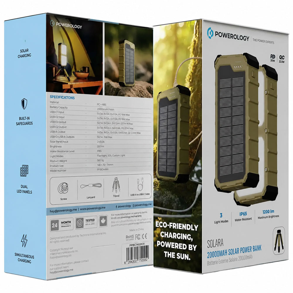 پاور بانک سولار پاورولوژی مدل Powerology ppbcha99 20000mAh