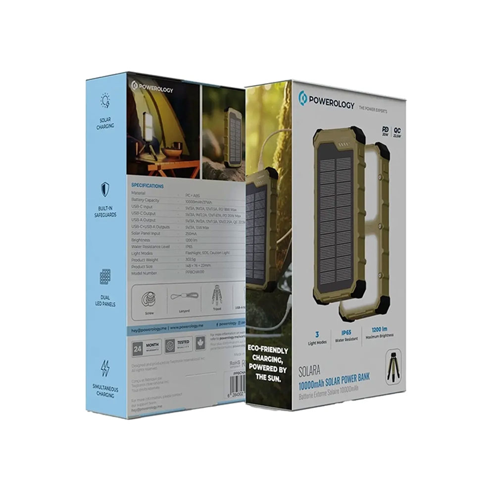 پاور بانک سولار پاورولوژی مدل Powerology ppbha100 10000mAh