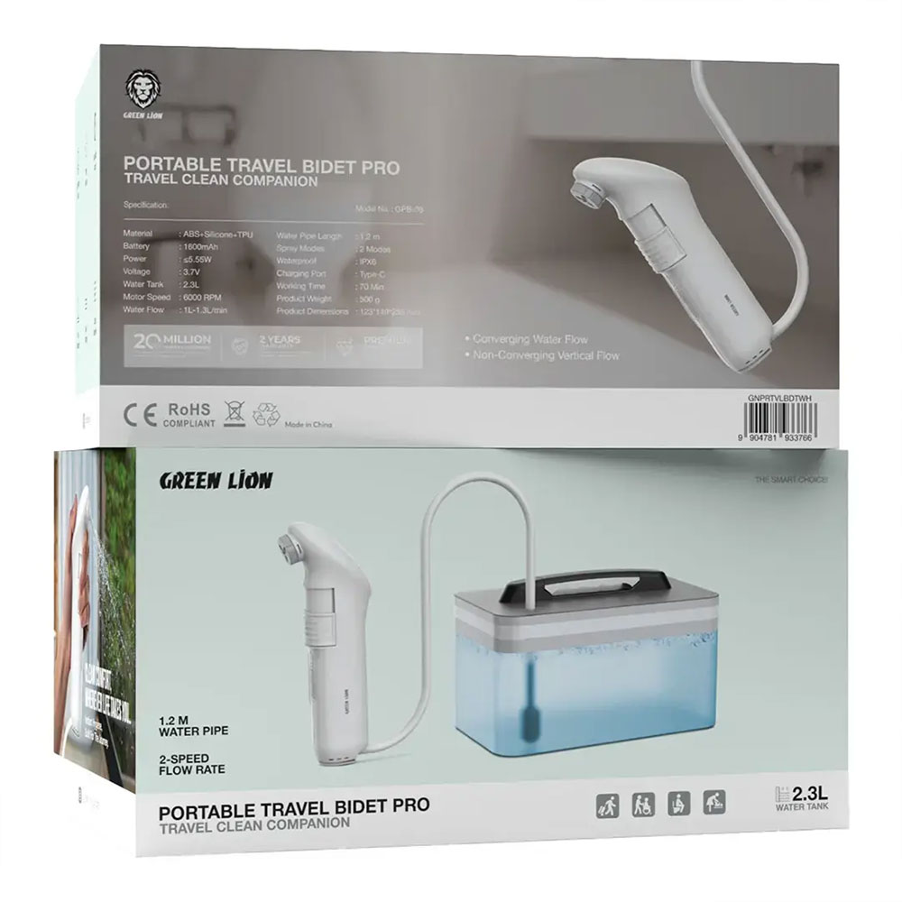 خودشور مسافرتی گرین لاین Green Lion Bidet Pro Wite Tank