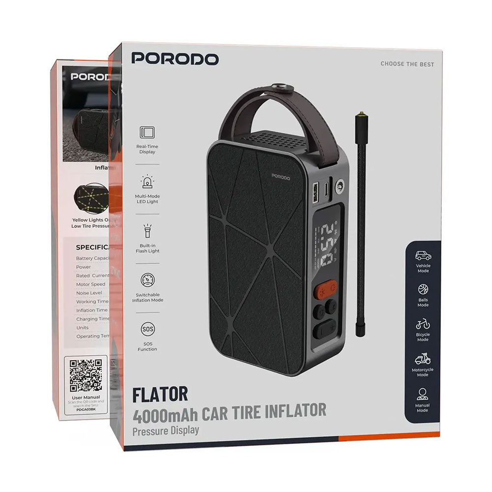 پمپ باد شارژی پورودو Porodo flator 4000mAh