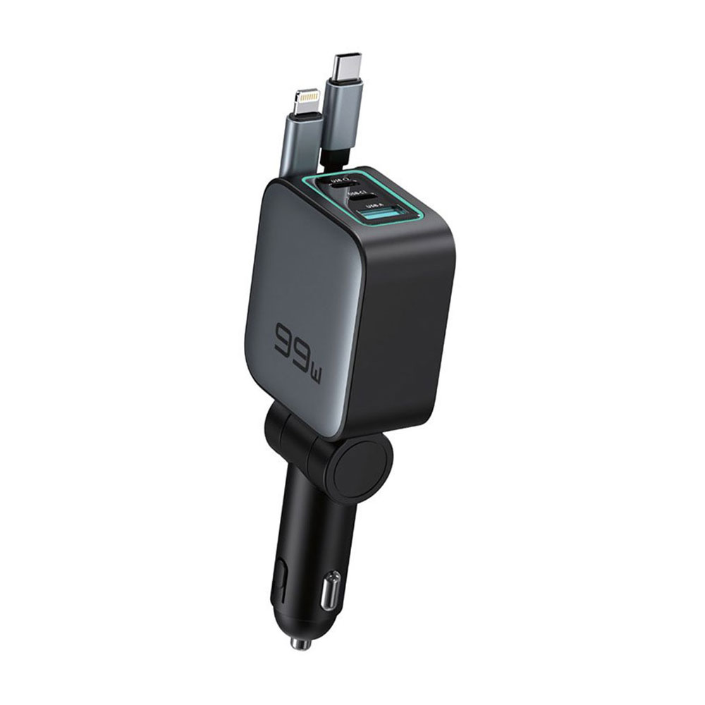 شارژر فندکی ماشین گرین لاین مدل Green Lion Retractable 99w GL-CC26با کابل جمع شونده