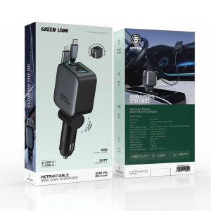 شارژر فندکی ماشین گرین لاین مدل Green Lion Retractable 99w GL-CC26با کابل جمع شونده