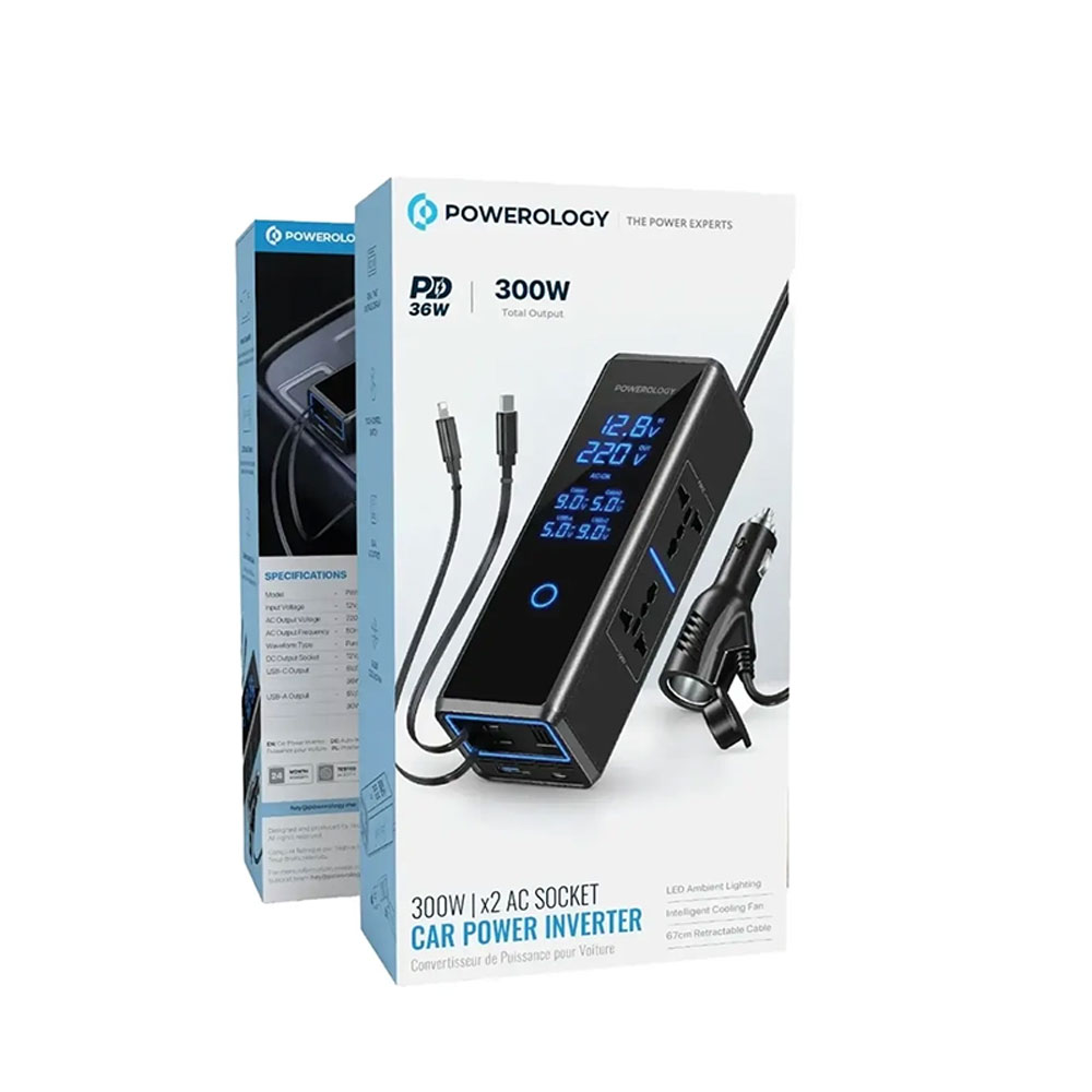 اینورتر فندکی خودرو پاورولوژی مدل Powerology 300w PWCPI300w